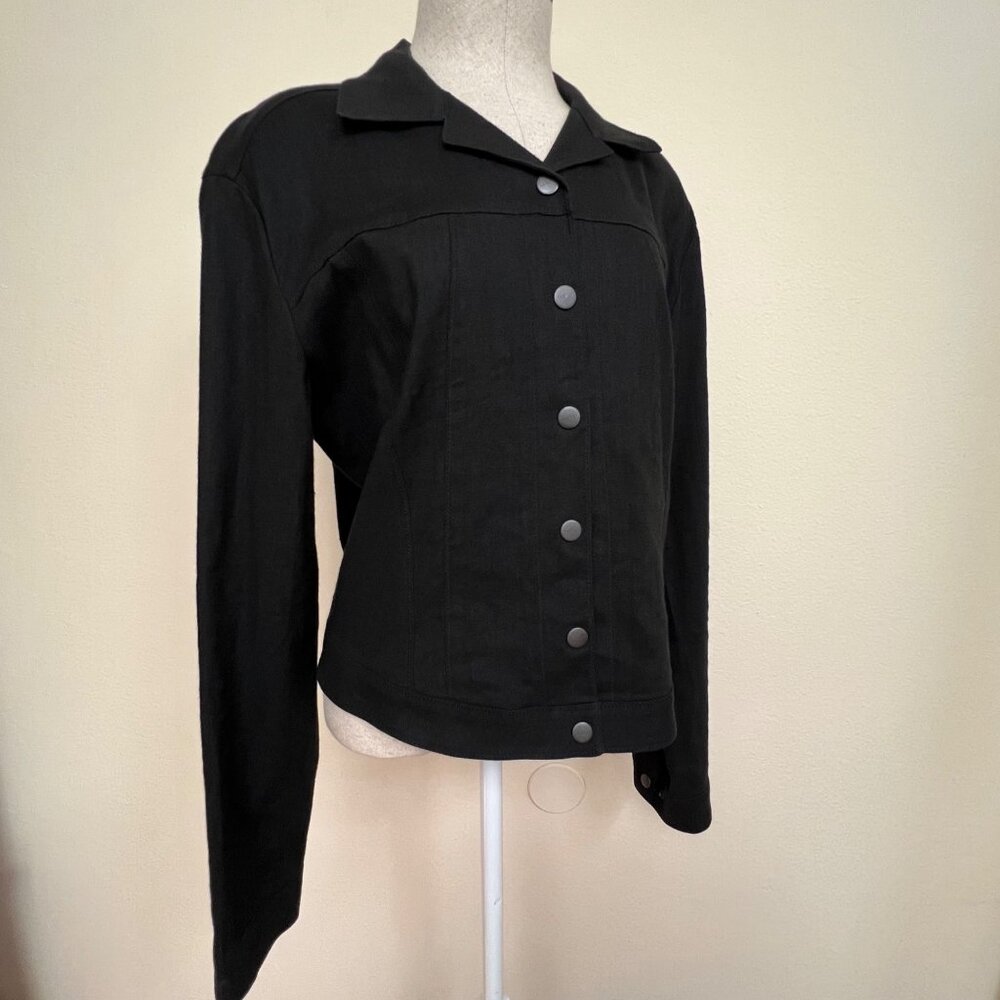 TAHARI Black Button-Front Long-Sleeve Linen Blend Jacket Women’s Large - Picture 3 of 9
